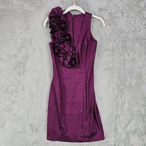 Jessica McClintock Mini Dress Womens Size 4 Purple Beaded Flowers Cocktail Party